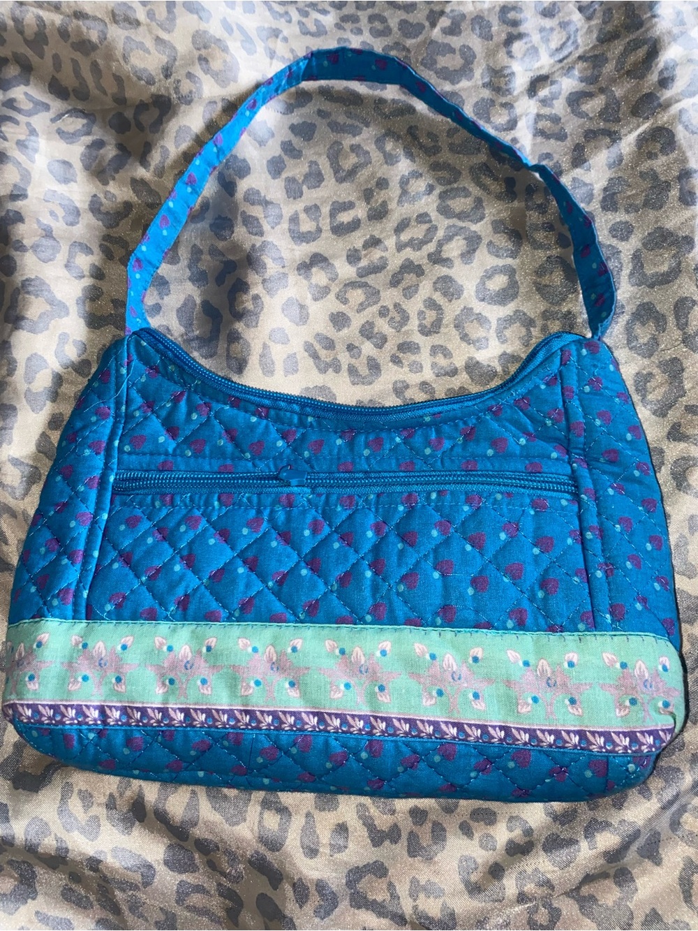 Quilted Teal Shoulder Bag with Mint Accent
